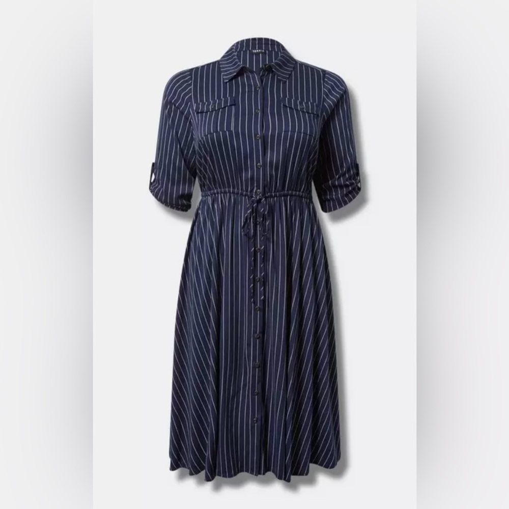 Torrid Midi Shirt Dress Navy Stripe Sz 00 M / 10